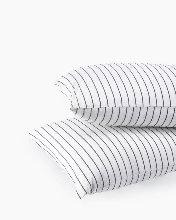 White Striped Washed Cotton Duvet Cover Set