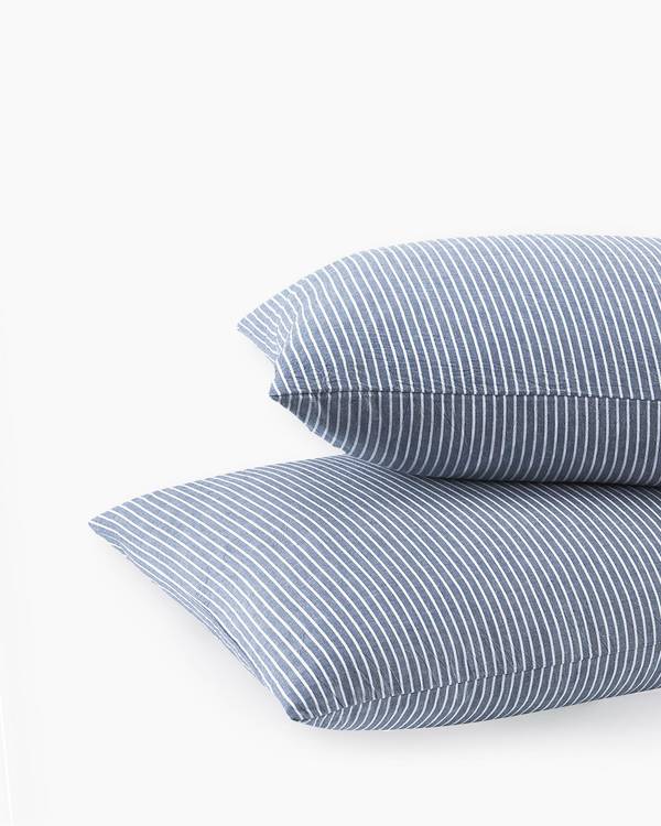 Denim Blue Striped Washed Cotton Duvet Cover Set