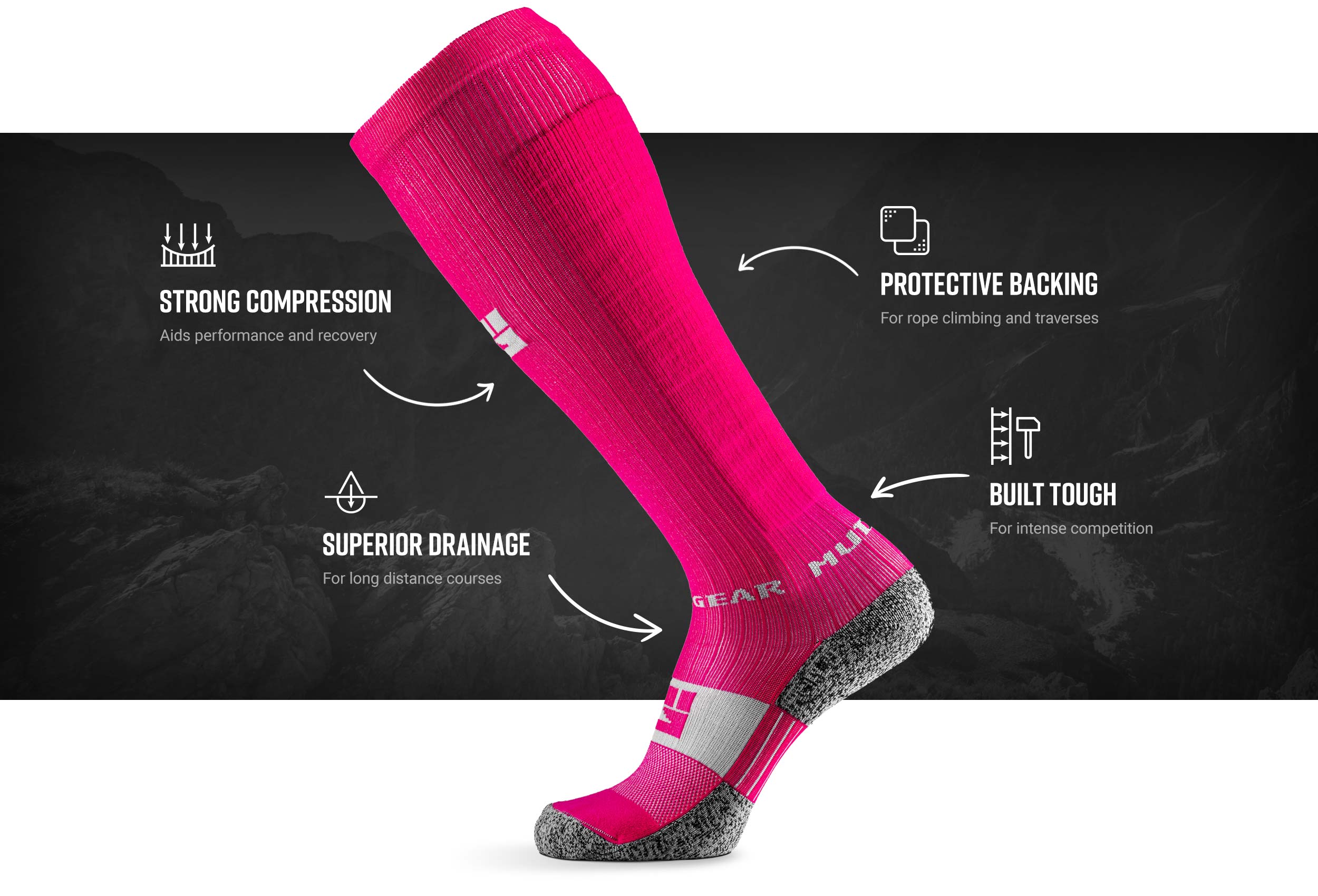 Infographic of Tall Compression Socks (Pink/Gray)