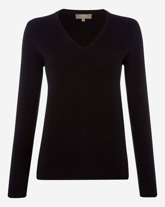 Women's V Neck Cashmere Sweater Black | N.Peal