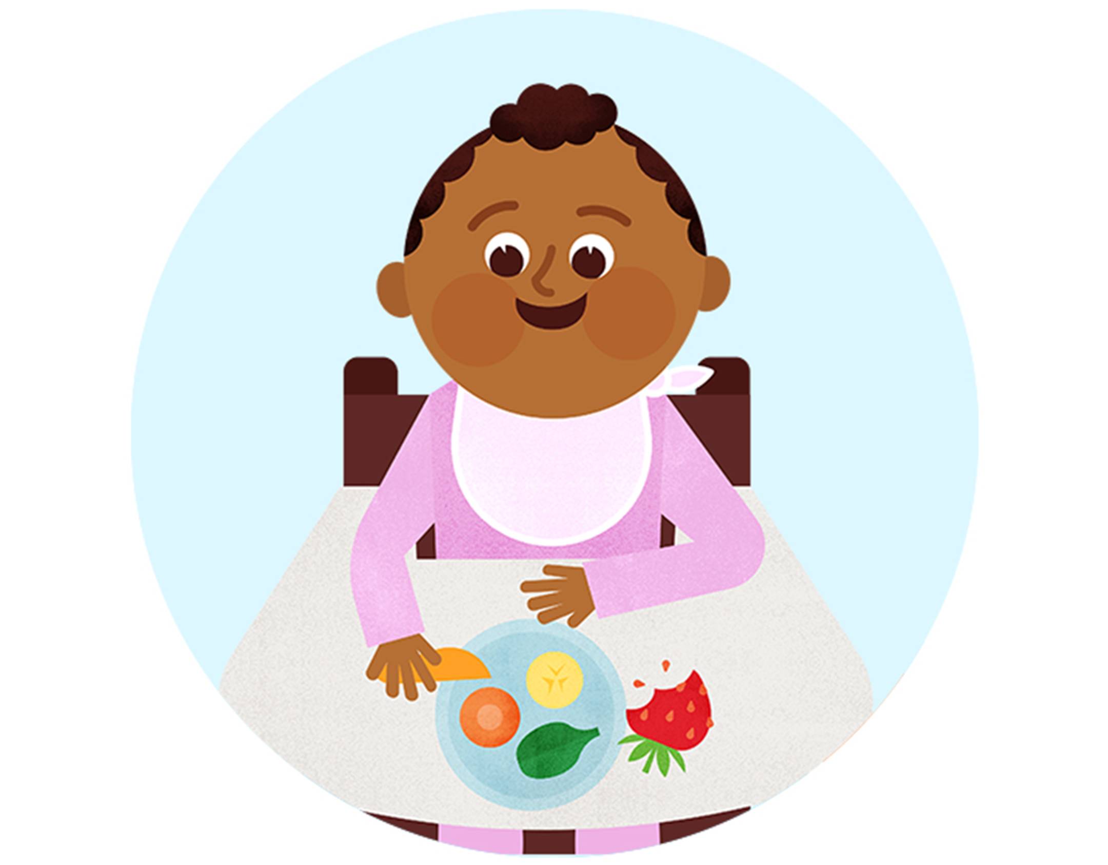 Illustration of baby grabbing solid food