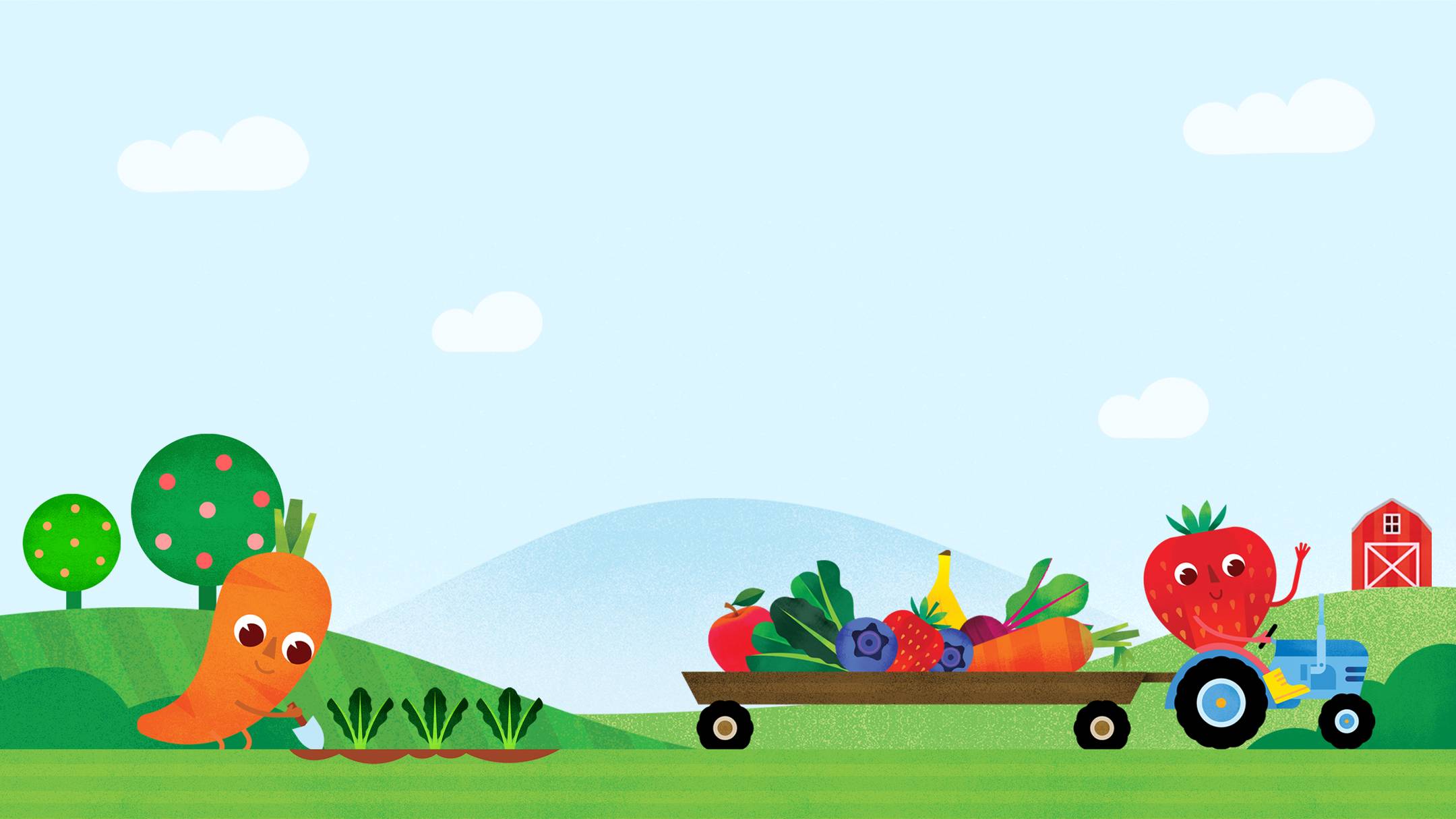 Fruit and vegetable farm scene illustration