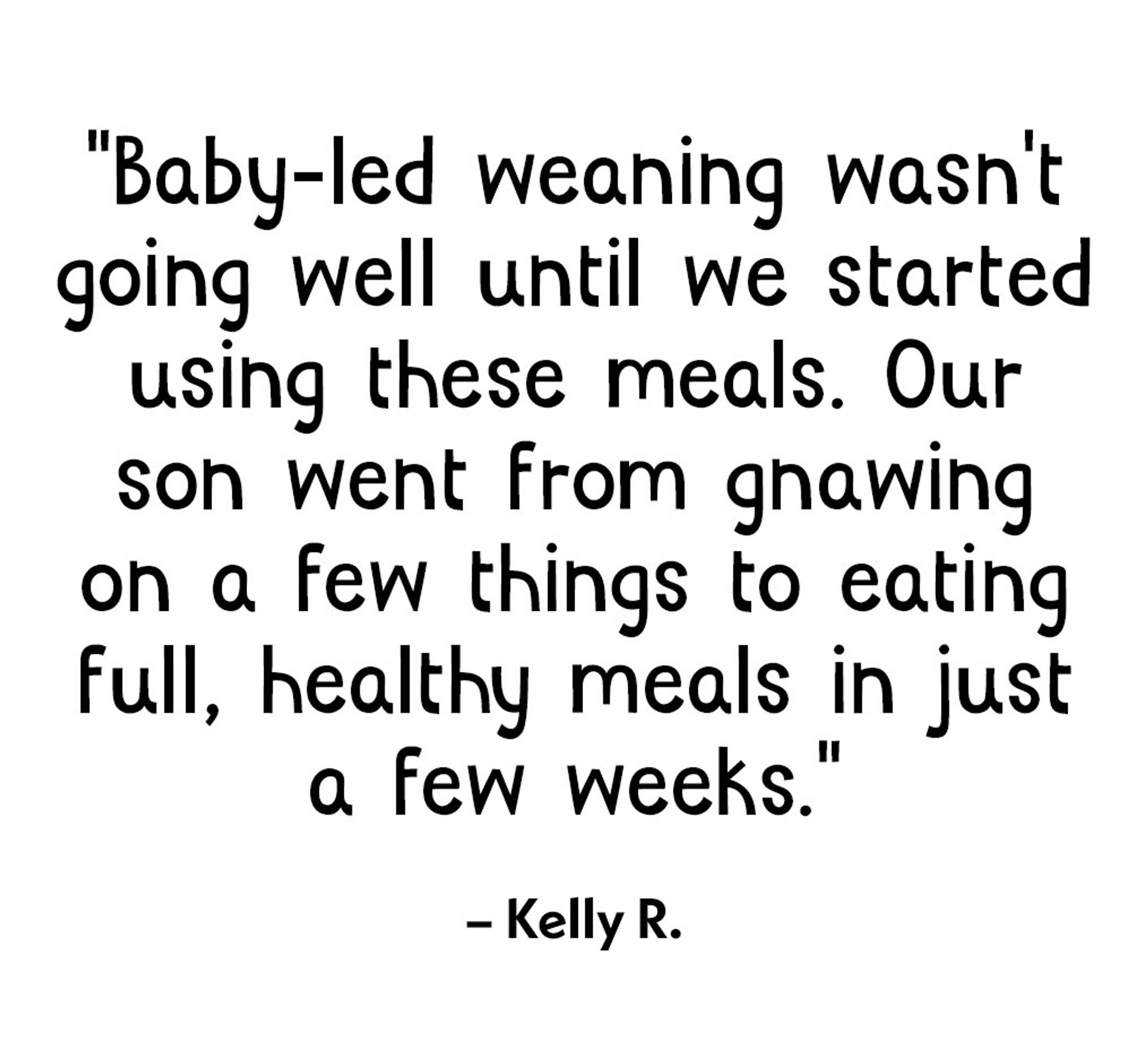 "Baby-led weaning wasn't going well until we started using meals. Our son went from gnawing on a few things to eating full, healthy meals in just a few weeks."